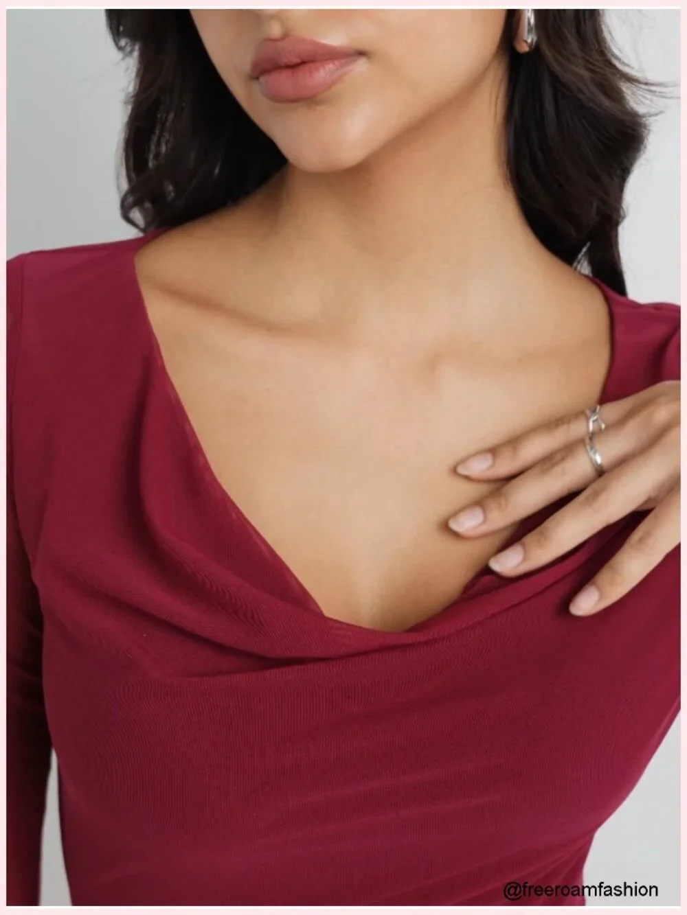 Cowl Neck Sheer Mesh Long Sleeve Ruched Bodycon Midi Dress